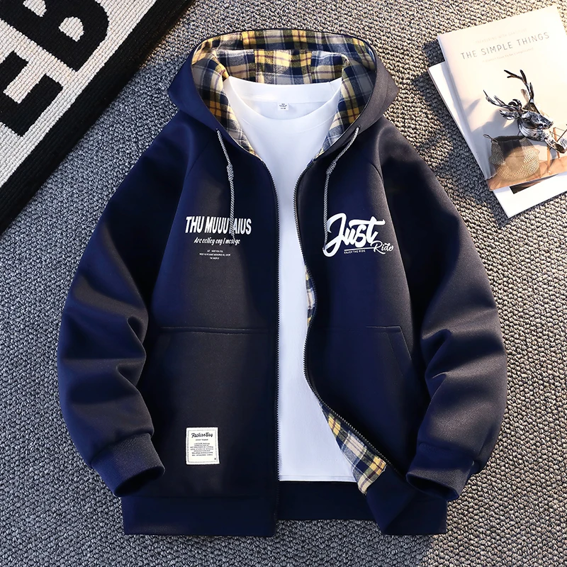 

Casual American Sle Baseball Jaet for Men with Hood Loose Outerwear Polyester Fiber Long Sve Zipper Closure Outdoor Wear