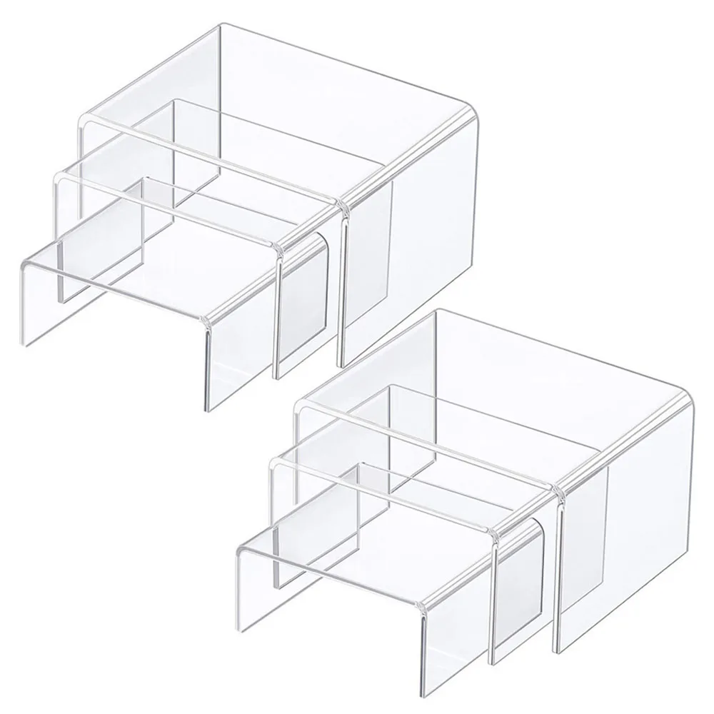 3pcs/set Acrylic Clear Display Stands Showcase Jewelry Makeup Holder Doll Cosmetics Rack Trapezoidal Cake Display Stand Rack