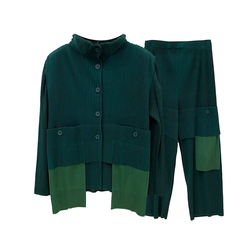 Miyake Folds 2026 Spring and Fall New Fashion Thick Material Suit Women's Casual Pleated Loose High Elastic Two-piece Suit