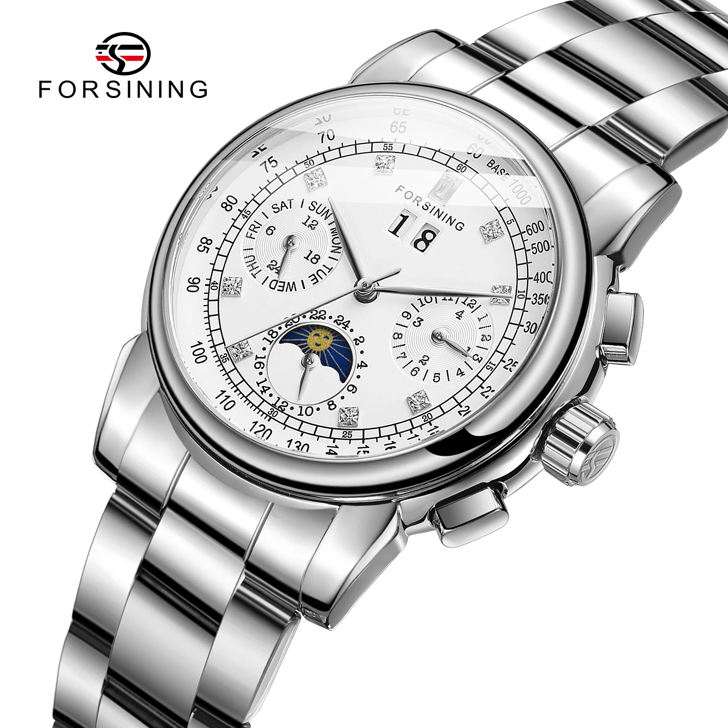 

FORSINING Women Automatic Mechanical Movement Fashion Wrist Watches Ladies Diamond Moon Phase Multifunctional Ladies Love Gift