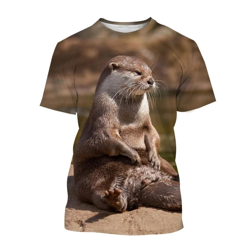 Popular 3D Printing Animal Otter T Shirt Summer Men\'s Casual Round Neck T-shirt Hot Sale Oversized Short Sleeves Tops Tees