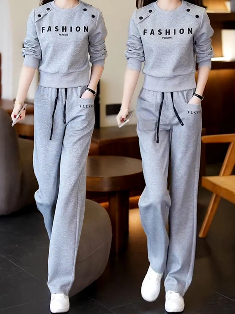 

Женский комплект Ele из двух предметов, осень 2021, корейский топ с небольшим Fraance, широкие брюки, повседневный свободный крой