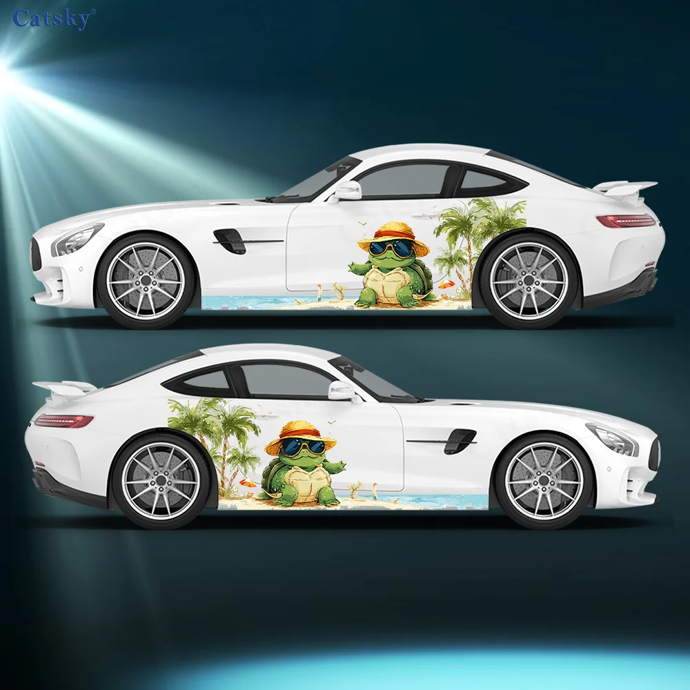 Summer Fashion Beach Turtle Car Vinyl Wraps Decal Self-adhesive PVC Sticker Suitable for Trucks SUV Decoration Auto Accessories