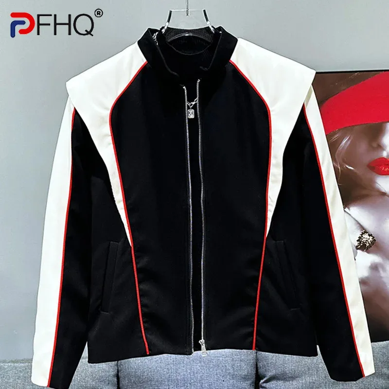 

PFHQ American Casual Loose Contrasting Color Spliced Motorcycle Men's Jacket New Popular Versatile Design Male Tops 21Z5823