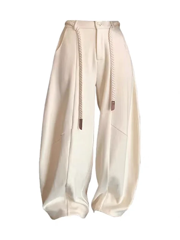 

Fce Lined Autumn Winter Wide Leg Pants Women's Floor Length Dra Airy Feel Casual Sle l Waist Straight Cut