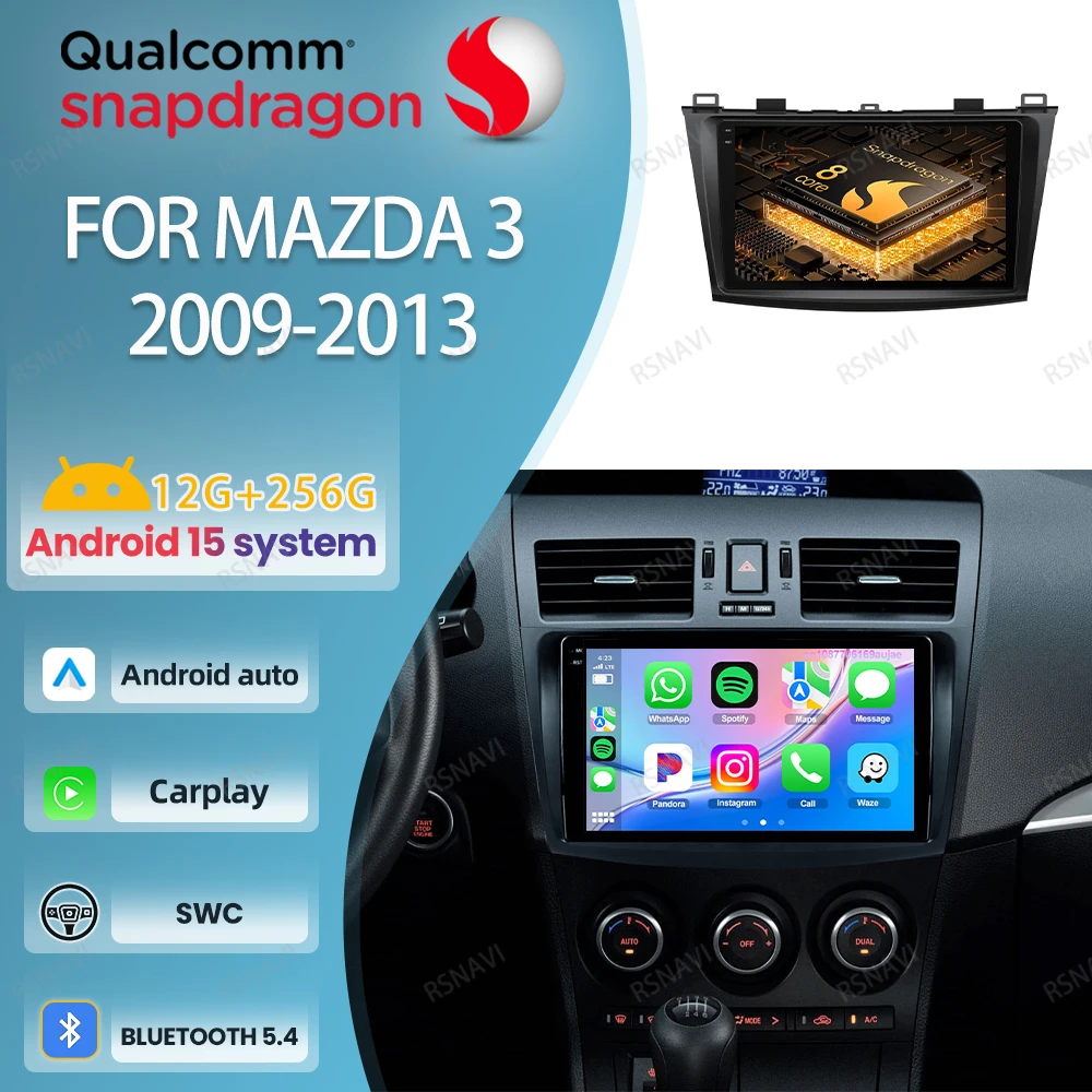 

Автомобильный радиоприемник Android 15 для Mazda 3 2009-2013 DVD DSP авторадио стерео 4G LTE BT головное устройство мультимедиа беспроводной Carplay Auto QLED