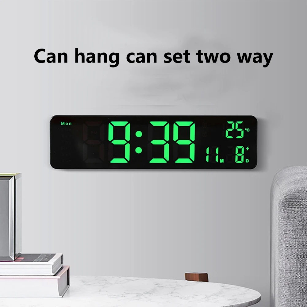 HLZS-10 Inch LED Digital Alarm Clock Temperature Date Display Wall Mounted Or Standing Clock For Living Room Decoration