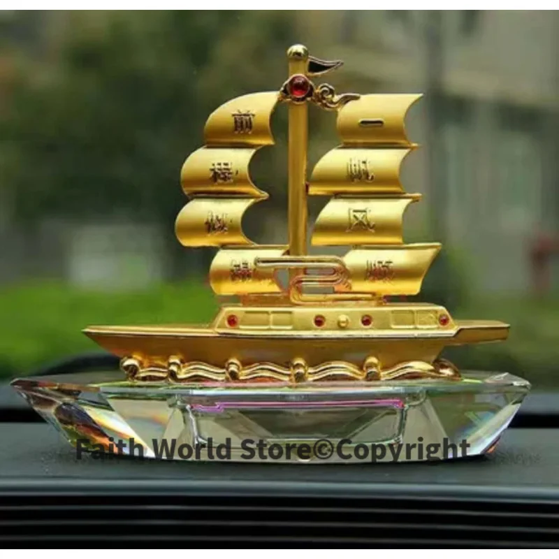 2025 HOME OFFICE Company SHOP CAR TOP Efficacious talisman bless safe Good luck gilding Sailboat FENG SHUI crystal statue