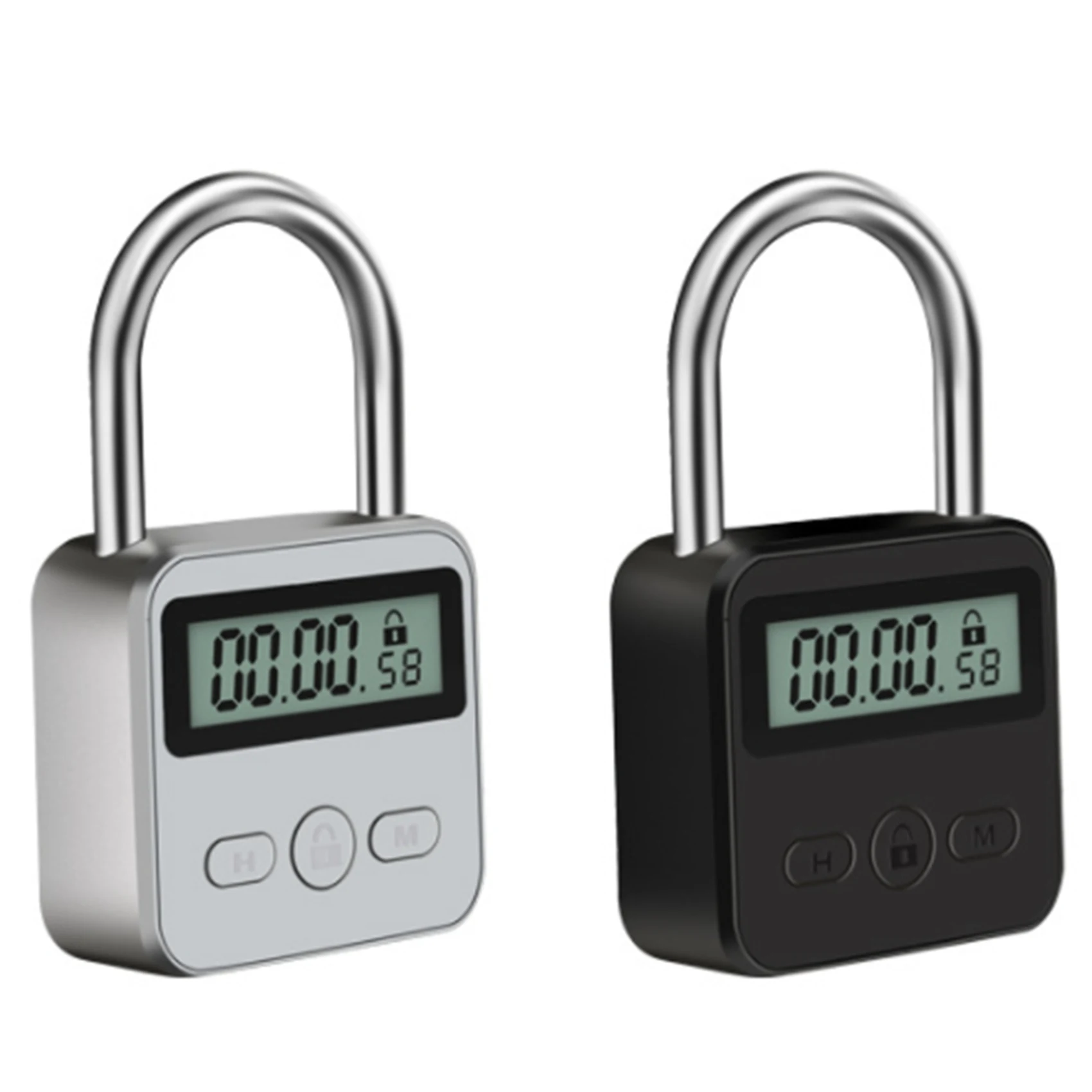 Metal Timer Lock LCD Display Multi-Function Electronic Time 99 Hours Max Timing USB Rechargeable Timer Padlock,Silver