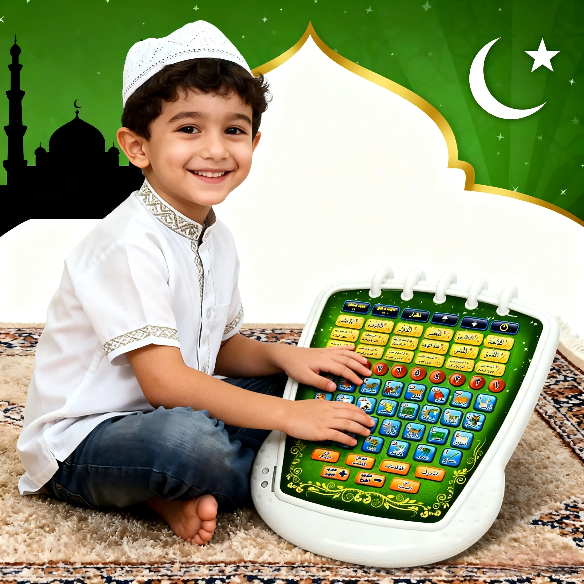 Machine d'apprentissage de l'arabe musulman, tablette islamique pour enfants, anglais, arabe, pavé tactile, apprentissage vocal, tablette Al-Coran, jouet pour bébé, éducation précoce