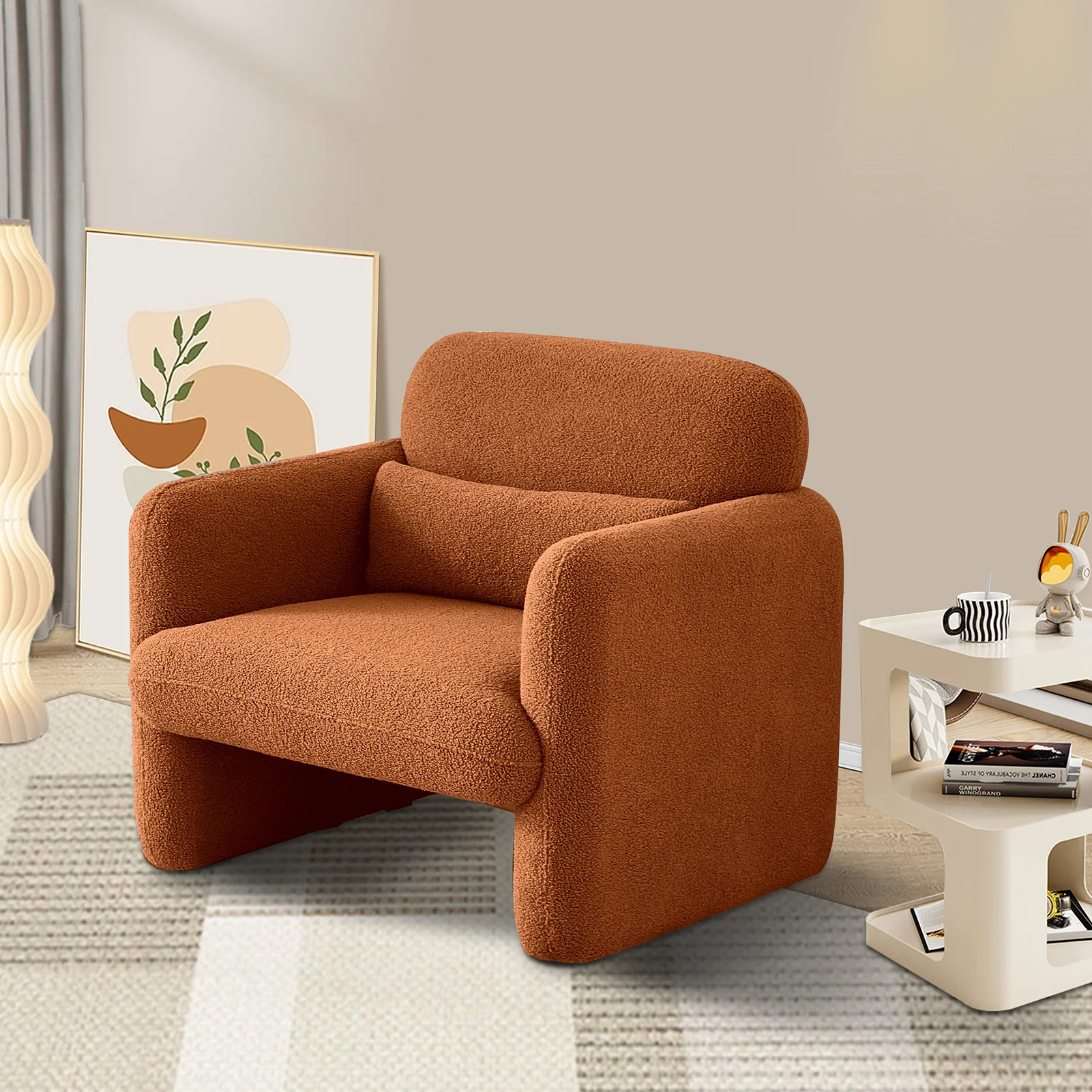 Lambswool Seat Recliner Sofa,Single Upholstered Armchair ,Orange