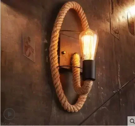 

American country twine wall lamp aisle balcony stairs retro creative bedside led wall lamp