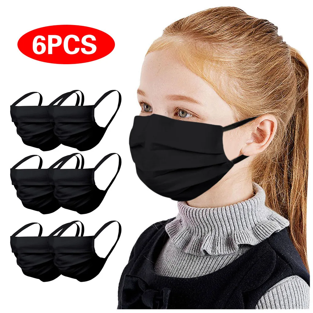 2024 New Solid Color Simple Children'S Cloth Mask 5pc Washable And Reusable Children'S Protective Breathable And Odorless Mask