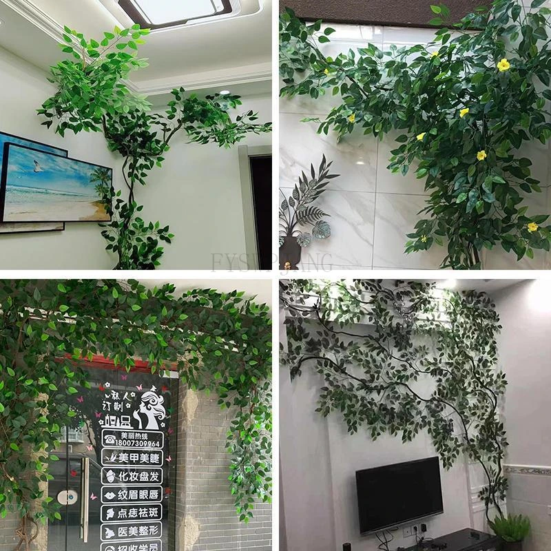 Simulation Plant Leaves Branches Vines Fake Leaves Living Room Indoor Green Plants Vines Rattan Ceiling Plant Wall Decoration