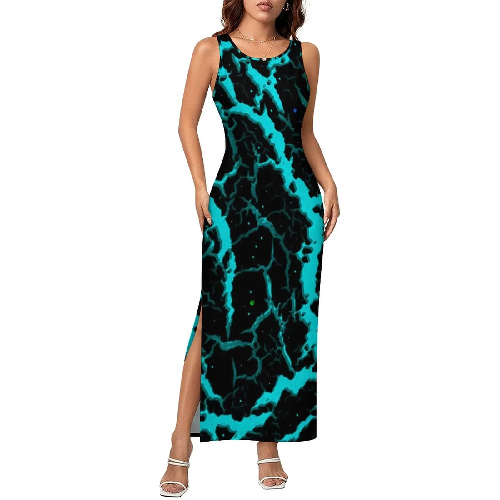 Cracked Space Lava Dress Sleeveless Abstract Art Y2K Fashion Maxi Dresses Modern Bodycon Dress Women Graphic Oversize Vestido