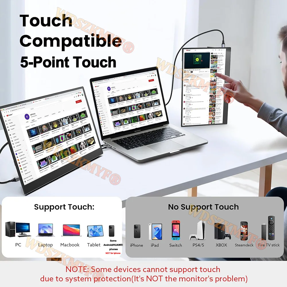 شاشة لمس محمولة 13.3 بوصة FHD 1080P IPS لوحة عرض ثانوي شاشة كمبيوتر Type-C HDMI لأجهزة الكمبيوتر المحمول Xbox Switch