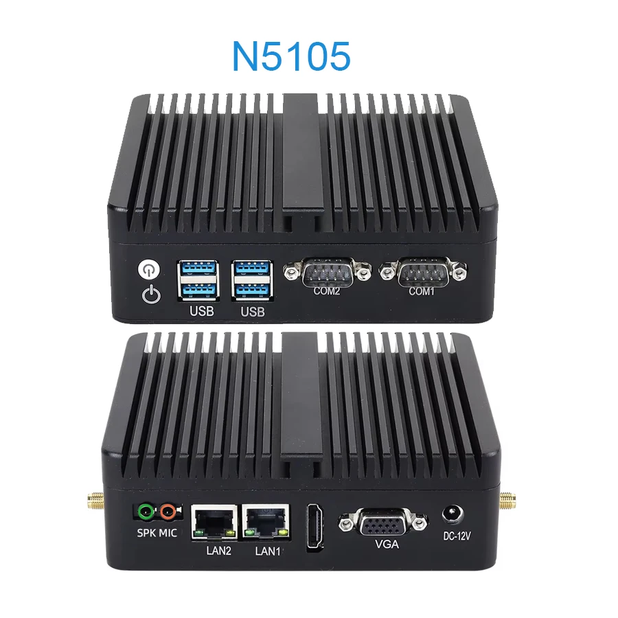 Mini PC sin ventilador Intel Celeron J4125 J6412 2x Gigabit Ethernet 2x COM RS232 RS485 6x USB compatible con WiFi 4G LTE Windows 10 Linux