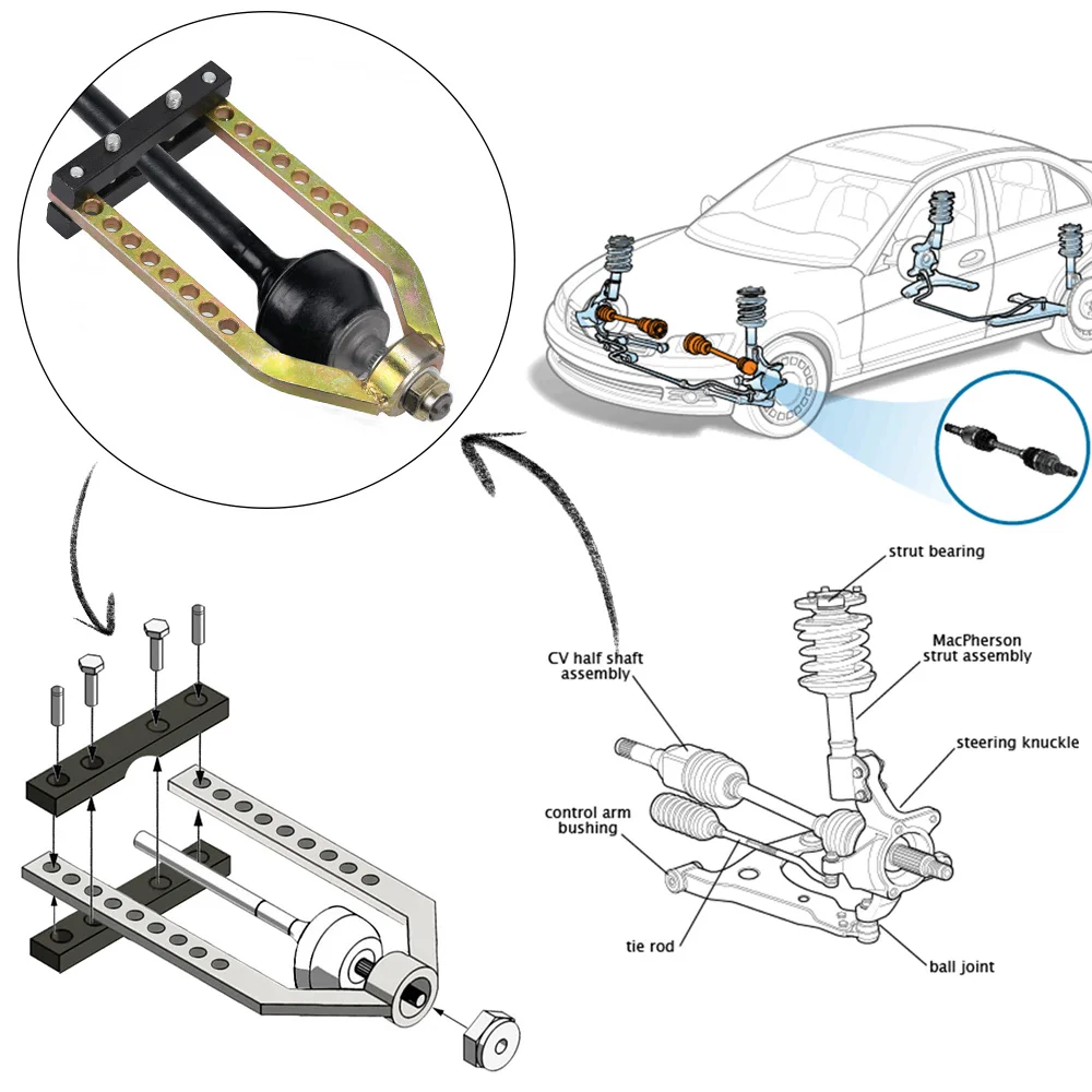 Darmowa wysyłka Universal Car cv wał przegubowy ściągacz wału napędowego separator Splitter Remover w pełni regulowany narzędzie do montażu PQY-PSS01