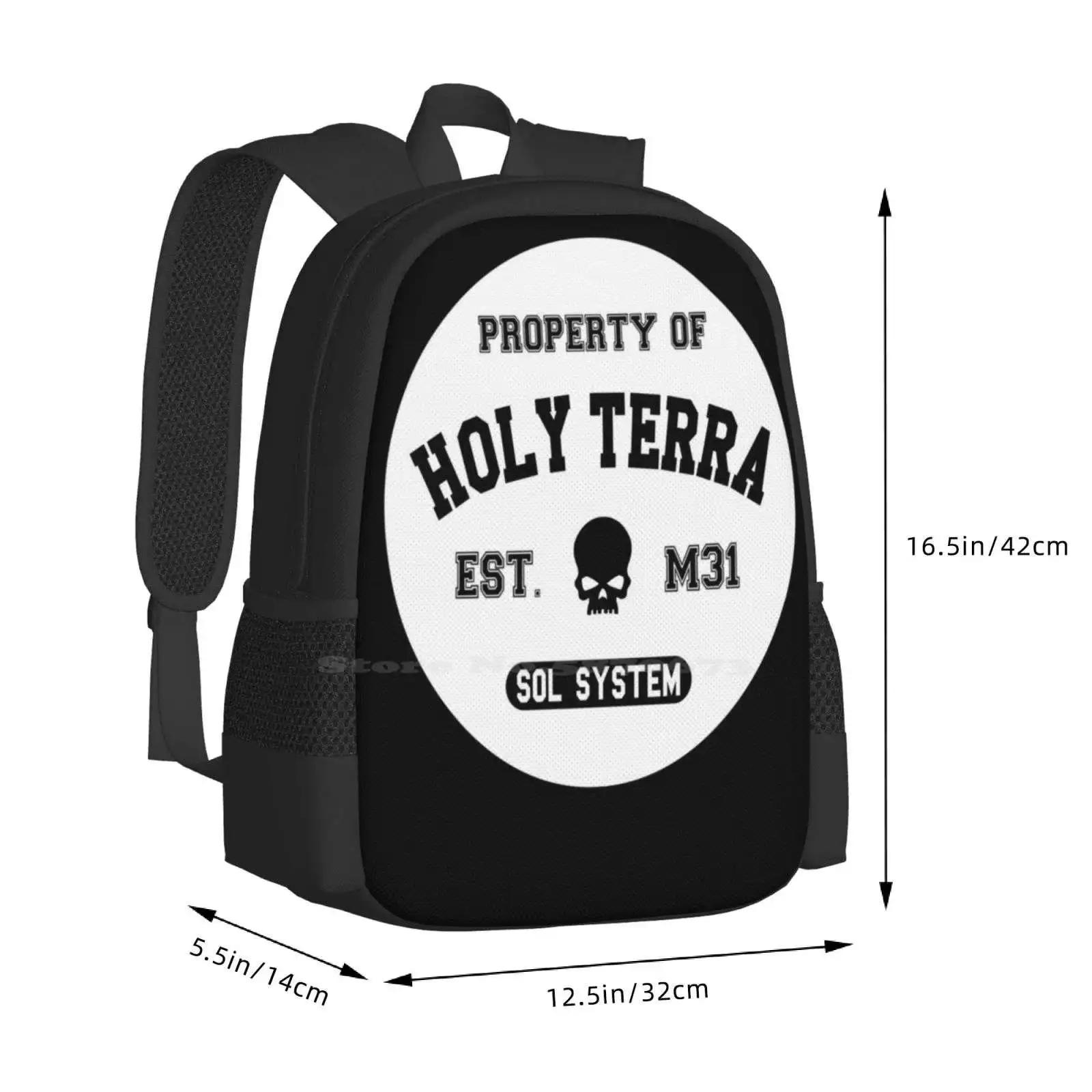 Mochila de diseño con estampado 3D de la propiedad de Terra, bolso para estudiantes, color negro