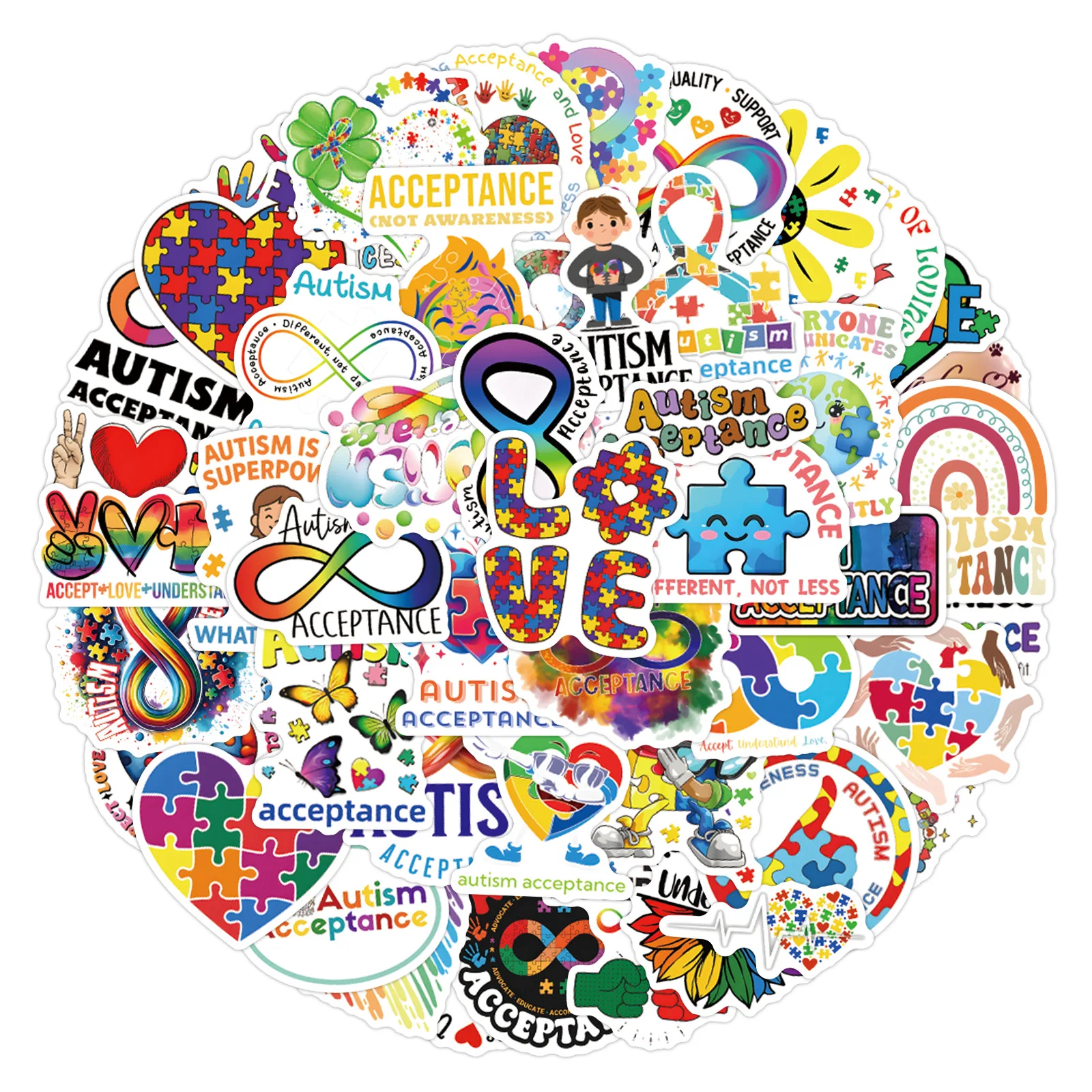 55Pcs Cartoon Autism Awareness Stickers Set Waterproof DIY Decorations for Notebooks Luggage Guitar Children's Autism Day Gifts view 3