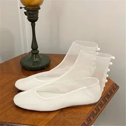 Designer Mesh Summer Boots Women Ankle Booties 2025 Summer Breathable Flats Female Runway White Footwear Gladiator Sandals