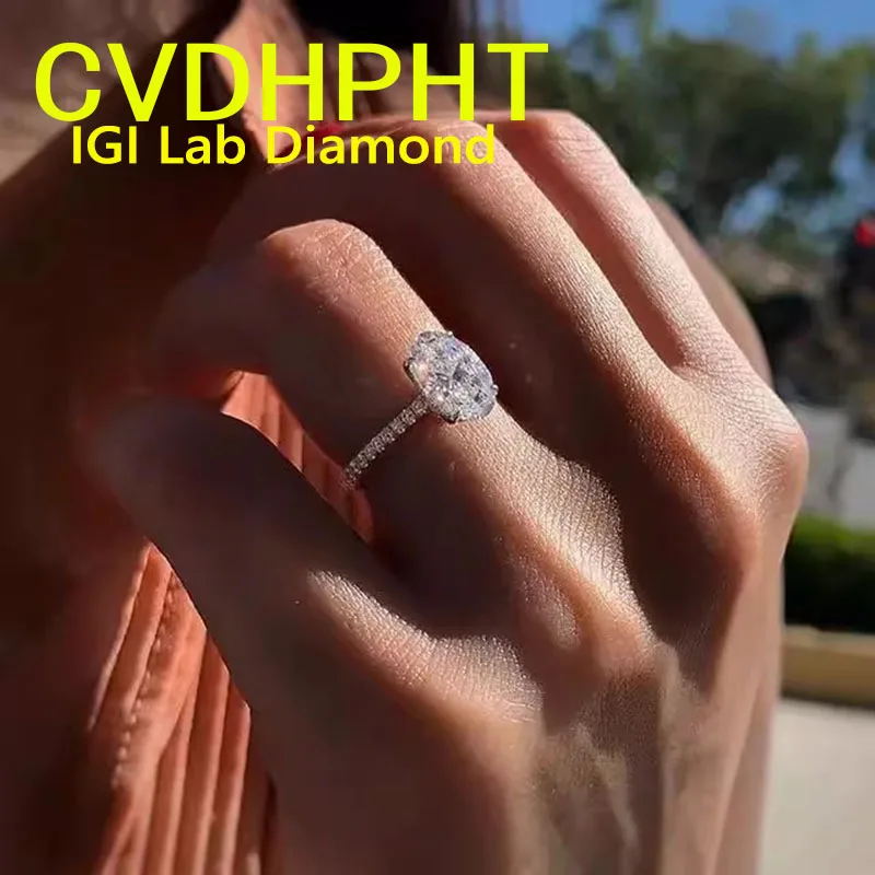Perfect 1 2 3 4 Ct D VS1 Lab Grown diamond Ring Oval cut Engagement Ring Real 18K White Gold Custom Classic wedding ring