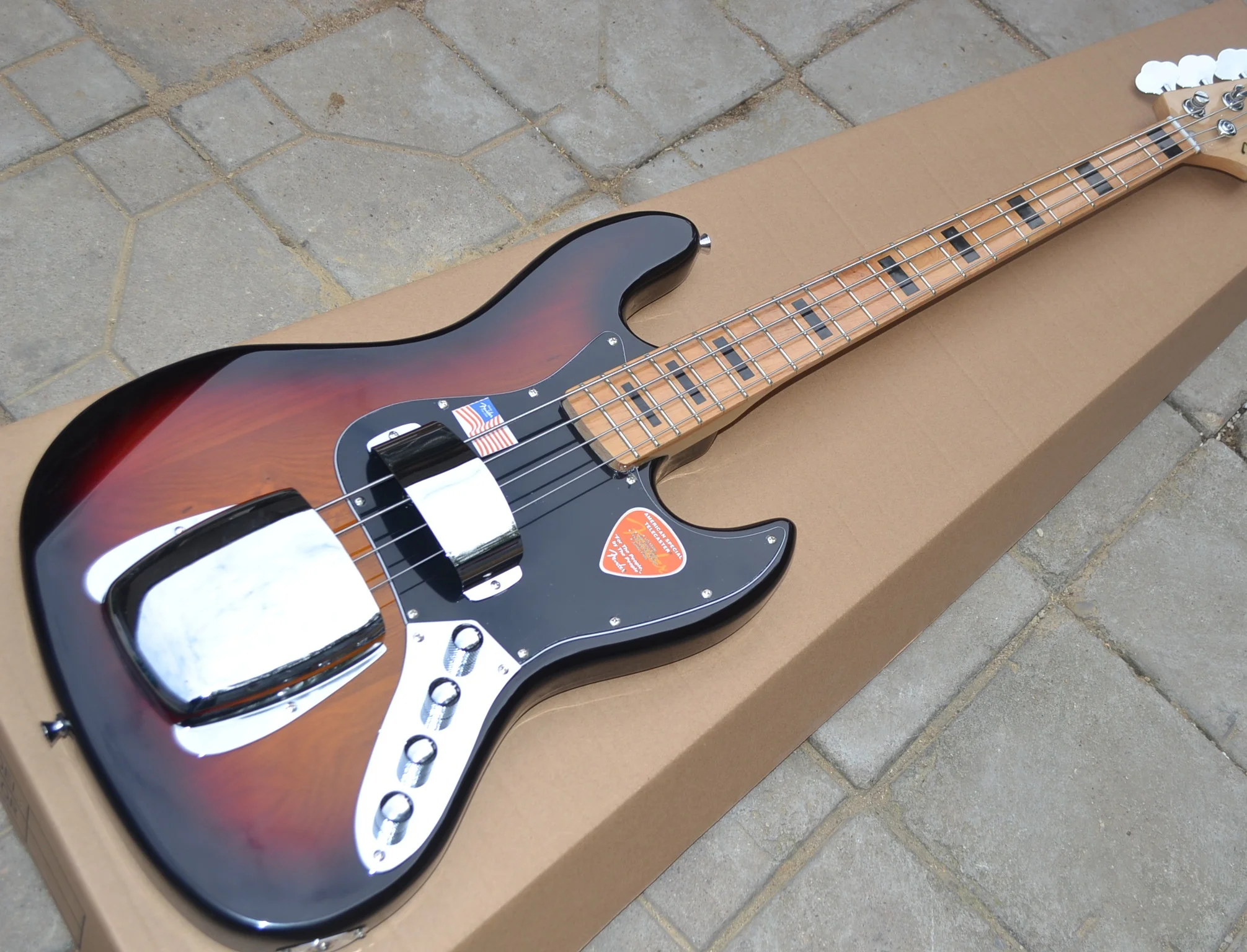 High quality custom 4 string bass electric guitar, ash wood body, sunset color, active pickup, free shipping