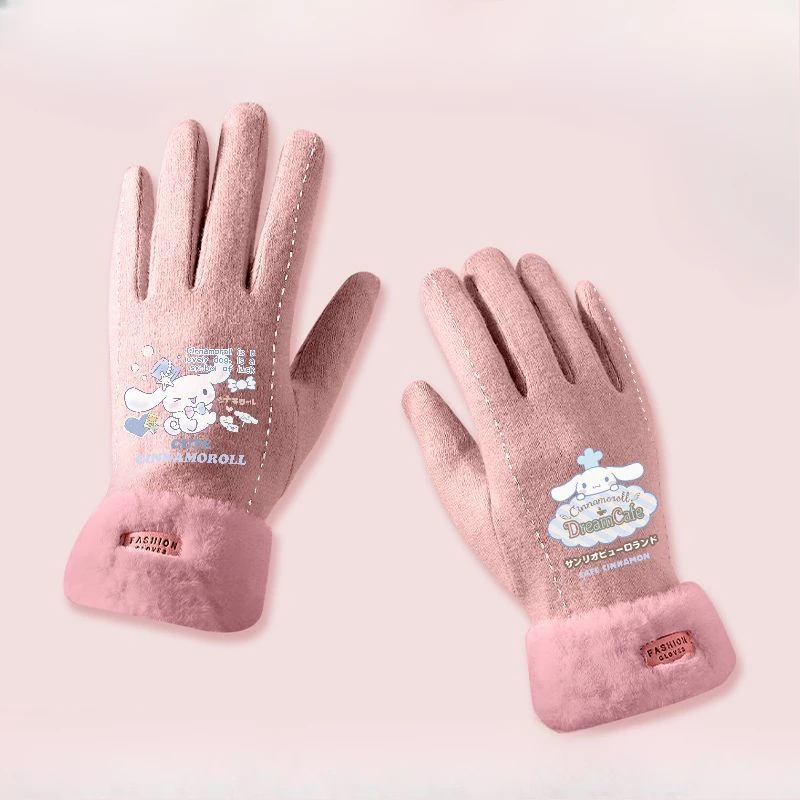 Nueva guante Sanrio Cinnamoroll para ciclismo al aire libre a prueba de viento agregar guantes de cinco dedos de terciopelo invierno mantener caliente guantes a prueba de frío regalos