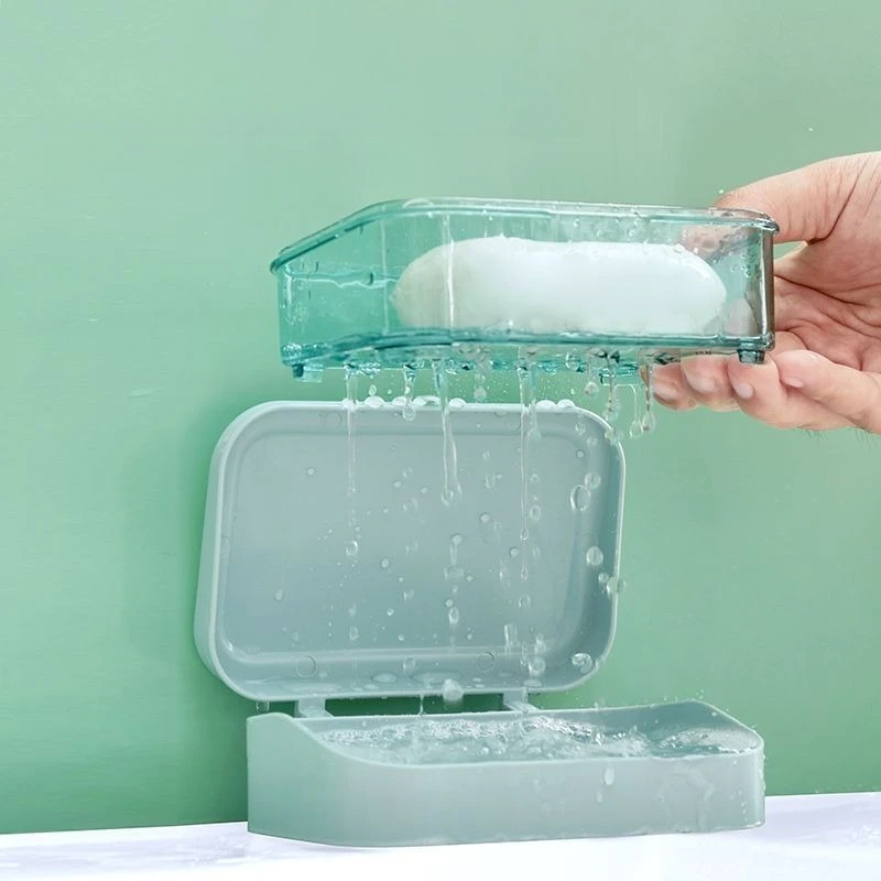 1pc Flip-Top Soap Dish, Simple Transparent Plastic Drainer, Fragrance Soap Box with Removable Drainage and Lid, for Shower Bath