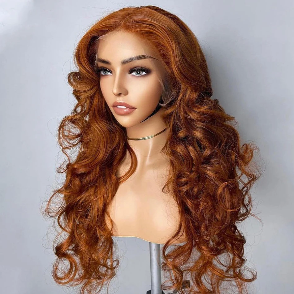 Soft Glueless Orange Brown 26“Long 180Density Body Wave Lace Front Wig For Women With BabyHair Preplucked Heat Resistant Daily