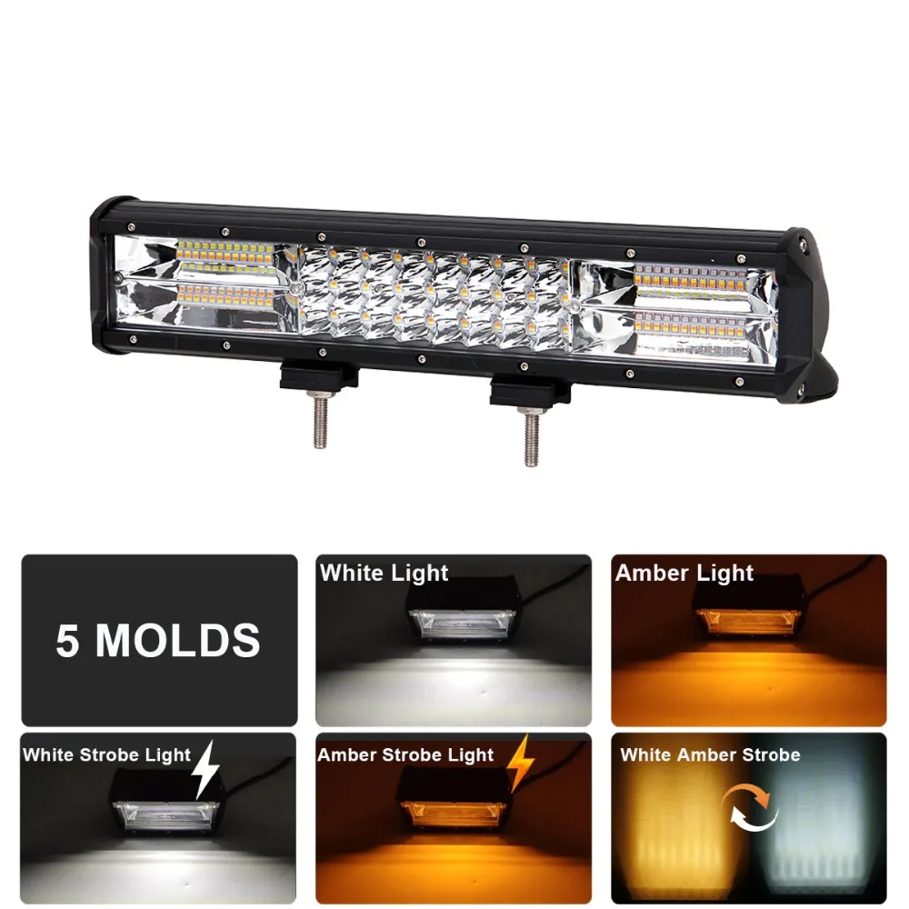 LED Light Bar Dual Color Strobe Lights Led Amber Off-Road Flash Light Driving Fog Lamps Yellow White for Car SUV ATV Truck