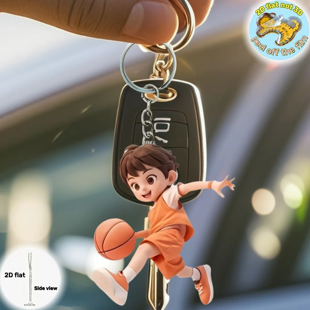

Cartoon Basketball Boy Pendant Keychain,Sports Theme 2D Flat Acrylic Ornament Charms,Hanging Decoration for Car,Bag,Festive,Gift