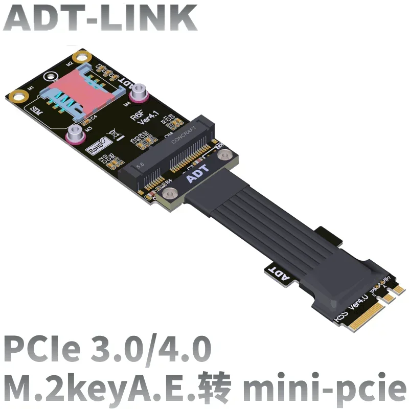 ADT-Link Mini-PCI-E to M.2 Key A.E. Extension Cable mPCIe Card to M.2 A.E. Slot Extension Adapter Cable Full Speed PCI-E 3.0/4.0