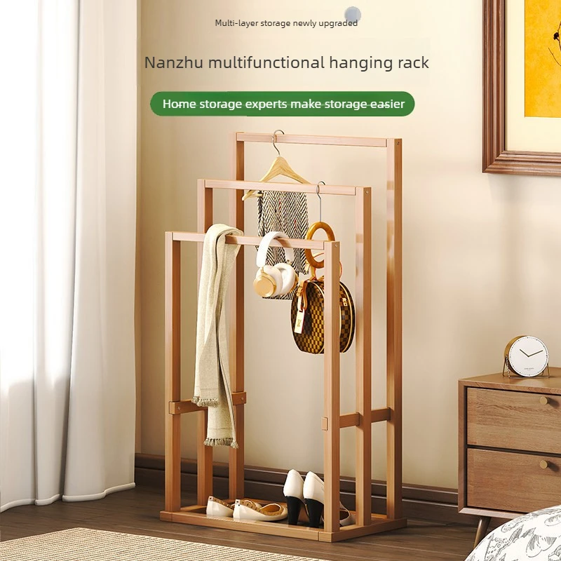 Nordic style simple bamboo clothes drying rack, bathroom towel and clothing storage rack, balcony blanket clothes drying rack