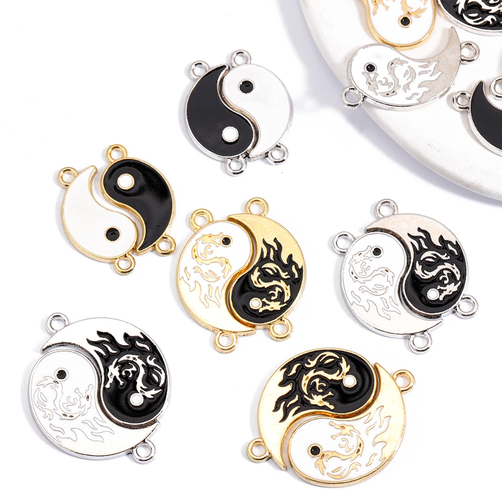 10Pcs Dragon Totem Black and White Enamel Alloy Jewelry Connector Charm for DIY Necklace Women Jewelry Accessories Finding