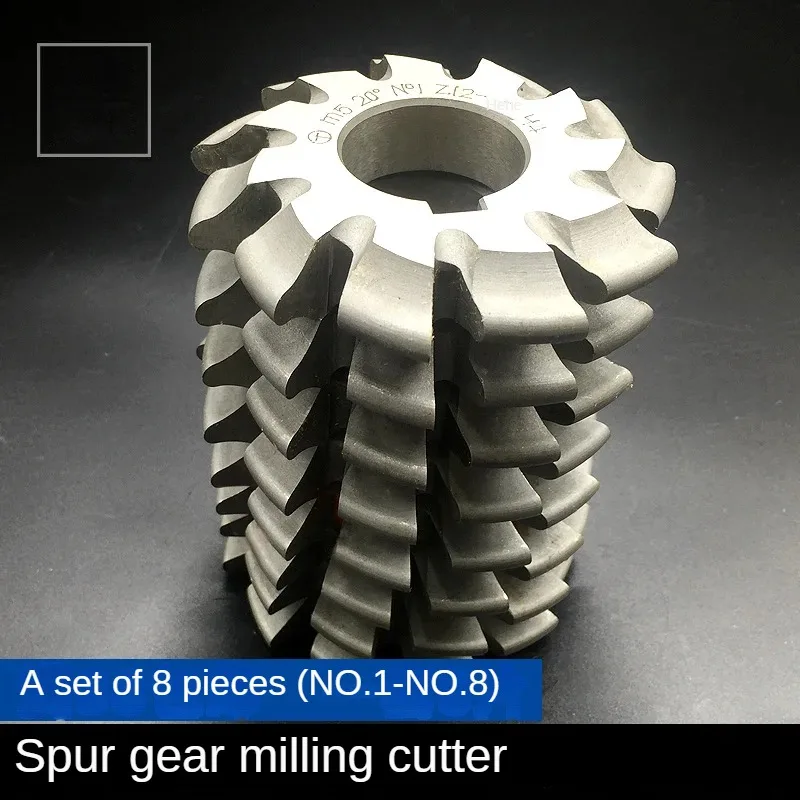 Spur gear milling cutter M1 M1.25 M1.5 M1.75 M2 M2.5 M3 Modulus PA20 degrees NO.1-NO.8 8pcs/set HSS Disc milling cutter