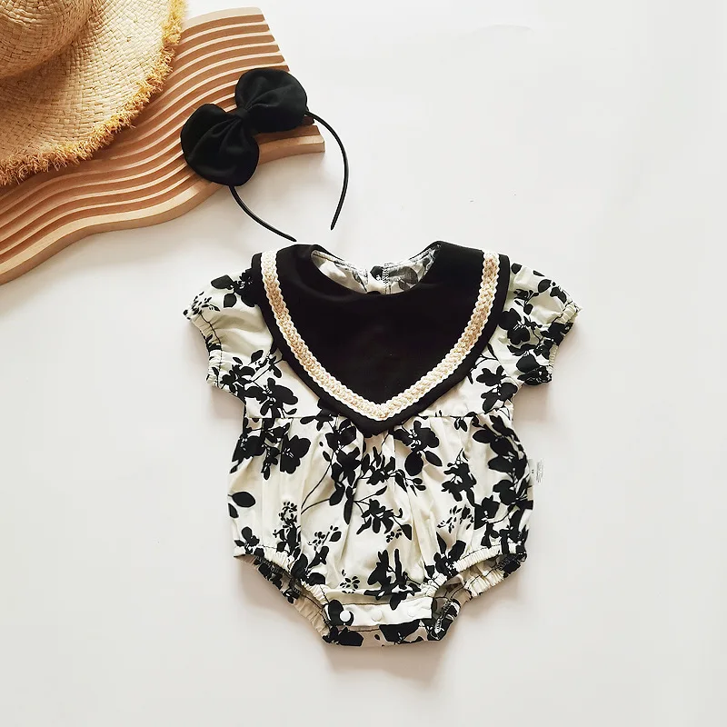 ZOETOPKID 2026 New Summer Children Clothes Kids Princess Dresses Baby Romper Short Sleeved Cotton Flower Print Girl Party Dress