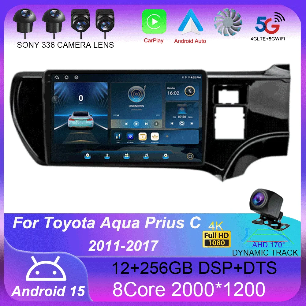 

Android 15 Carplay 4G WIFI Car Radio For Toyota Aqua Prius C 2011-2017 Navigation GPS Multimedia Video Player 2Din DVD Stereo BT