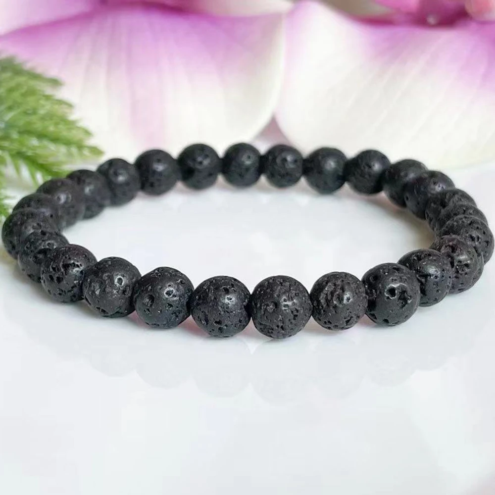 Ruberthen 6 MM Rock Lava Stone 8 MM Madagascar Rose Quartz Bracelet Womens Beaded Gemstone Essential Oil Aromatherapy Jewelry