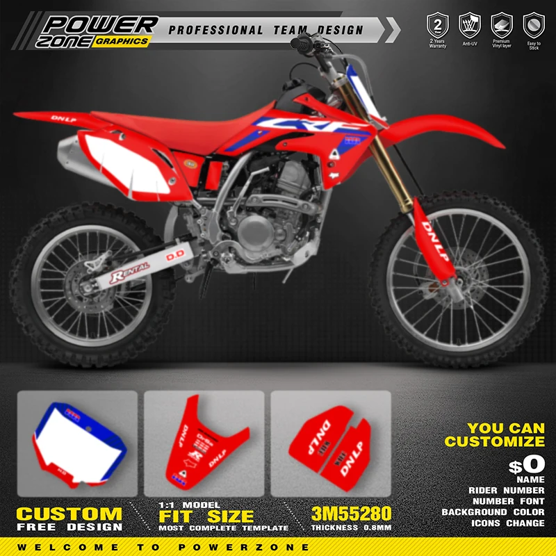 PowerZone Custom Graphics Backgrounds Decals Stickers Kits For HONDA CRF150R 2020-2007 CRF150cc Motocycle Name Number 015