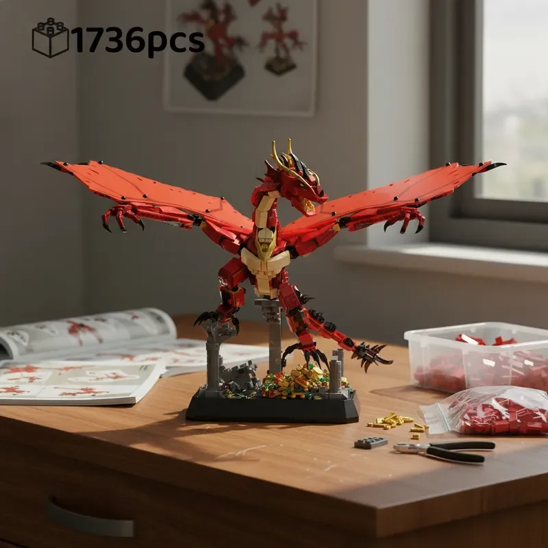 

2025 Technical fire dragon magic myth animal building block model Creative DIY tabletop decorations birthday Christmas gifts