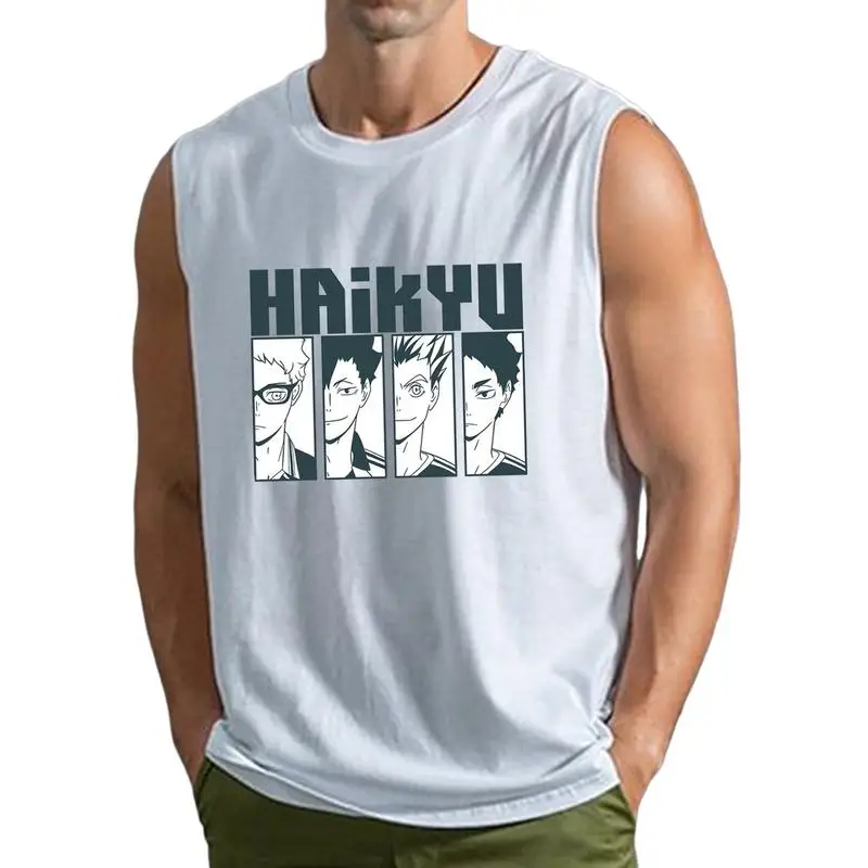 

Haikyuu Men Sleeveless T-Shirt Japanese Anime Print Tee Tops Volleyball Manga Creative Tank Tops Cartoon Graphic Male Vest