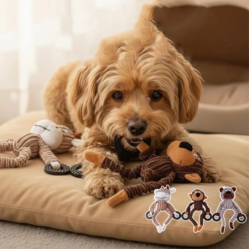 

Squeaky Puppy Toys Plush Teeth Cleaning Chew Toy Calf Bear Monkey Shape Doll Dog Training Interactive Toys for Small Dogs