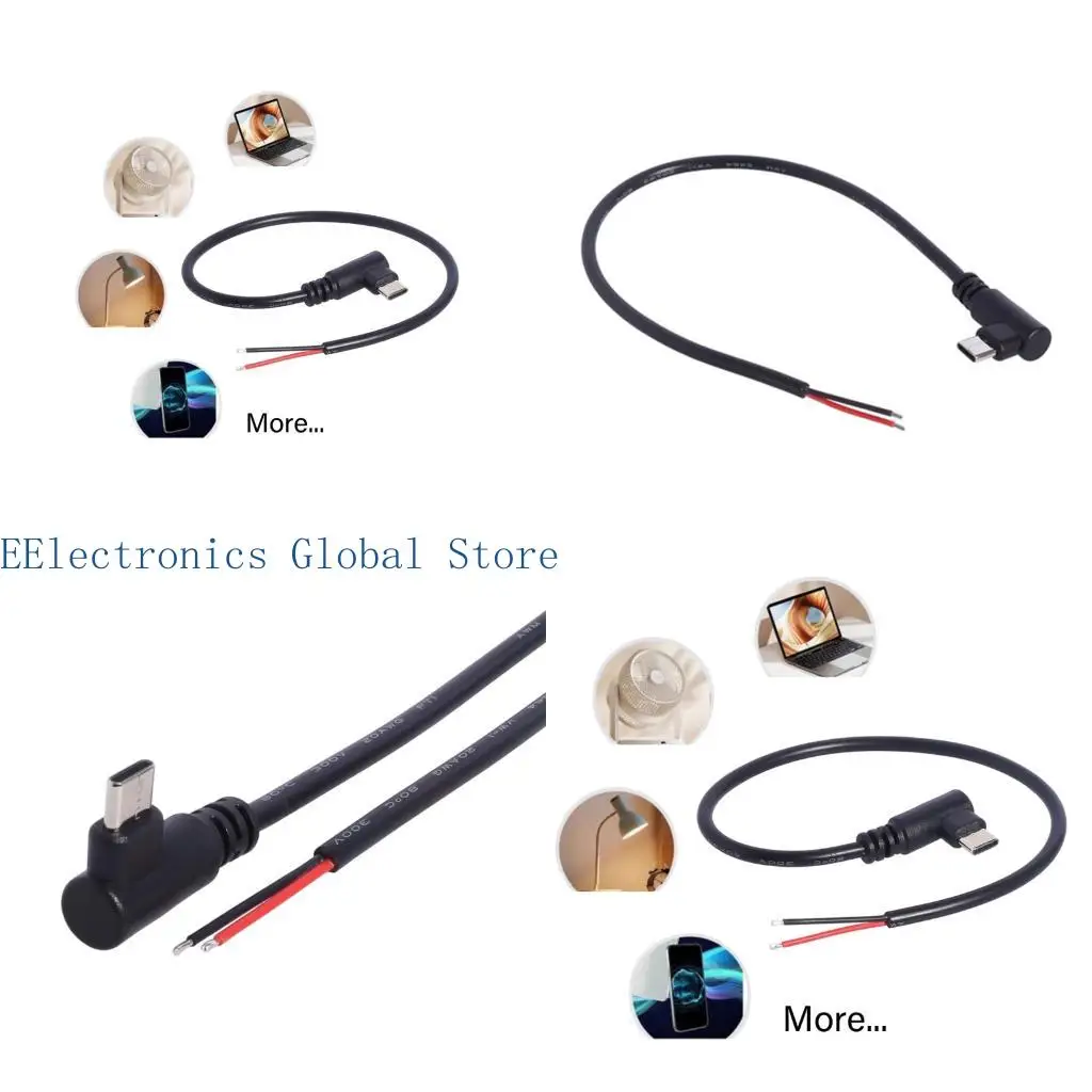 462B Charging Only USB C Pigtail Cable 2 Pack, Right Angle USB C Male to Bare Wire Cable, 30cm 20AWG for Small Device Power