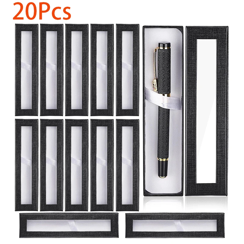 

20pcs Empty Pen Gift Box with Clear Lid Black Cardboard Pen Case Pen Packaging Box Jewelry Watches Display