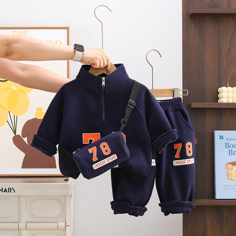 Boys Clothes Sets Winter Children Cotton Thick Sweatshirts Tops Pants 2pcs Sports Suit For Baby Warm Velvet Tracksuits Kids 4 5Y #2