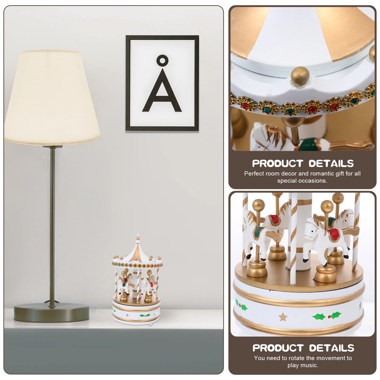 

1pc Rotating Carousel Music Box Wooden Desktop Ornament For Room Decor Melody Gift Christmas Wedding Birthday Anniversary