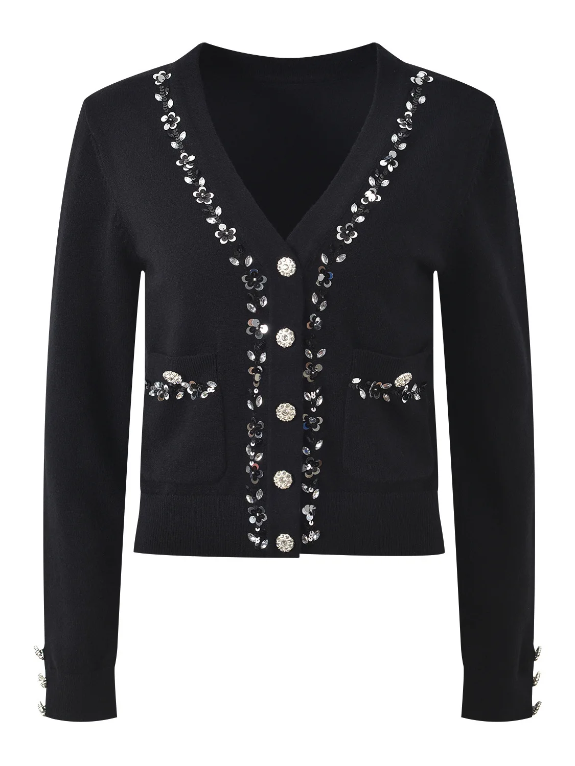 

Faionable V-Ne вязаный открытый кардиган, Новое поступление, зимнее украшение из тяжелого бисера, шерстяной материал, обычный тонкий