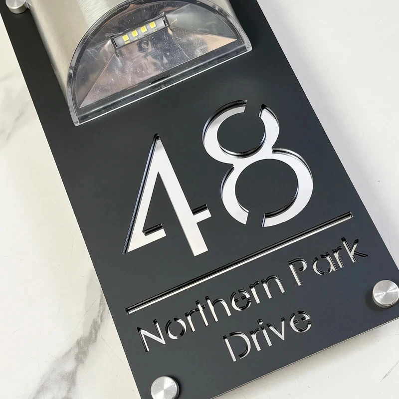 Personalized Solar Outdoor Light House Number Sign Laser Cut Acrylic Address Name Plaque 3D LED Wall Signs Home Decor Gift Plate
