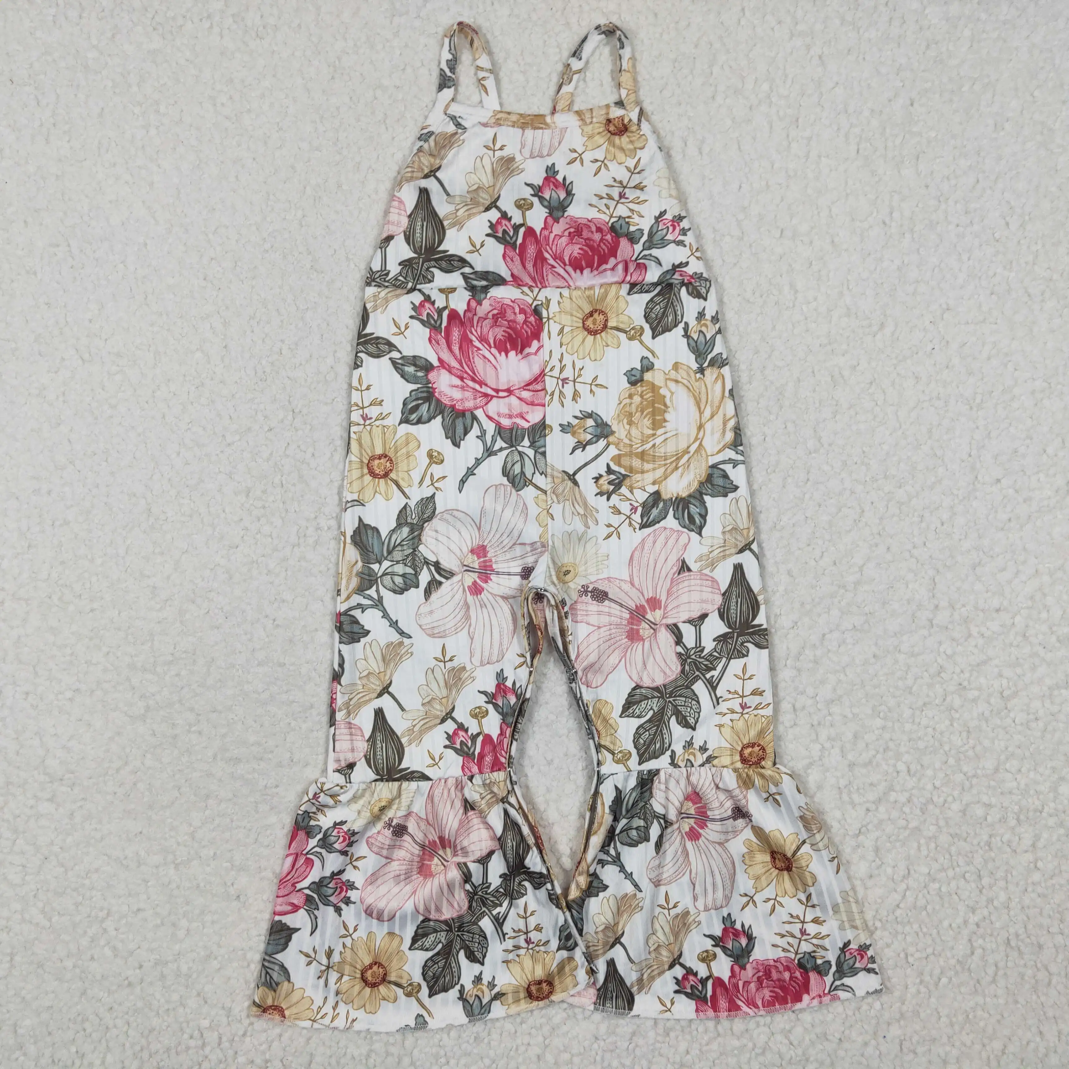 

2​023 New Design RTS Fancy Children Boutique Bodysuit Girls Strap Summer Jumpsuits Kids Flower Spring Onesie